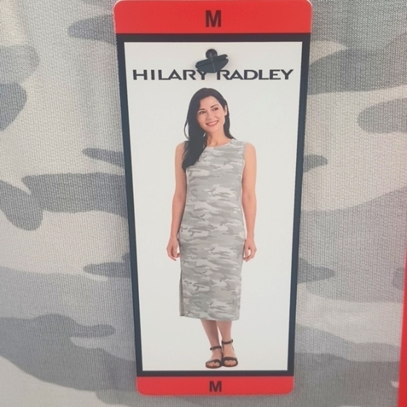 NWT Hilary Radley gray camo rayon sleeveless midi maxi column dress size M - Picture 2 of 8